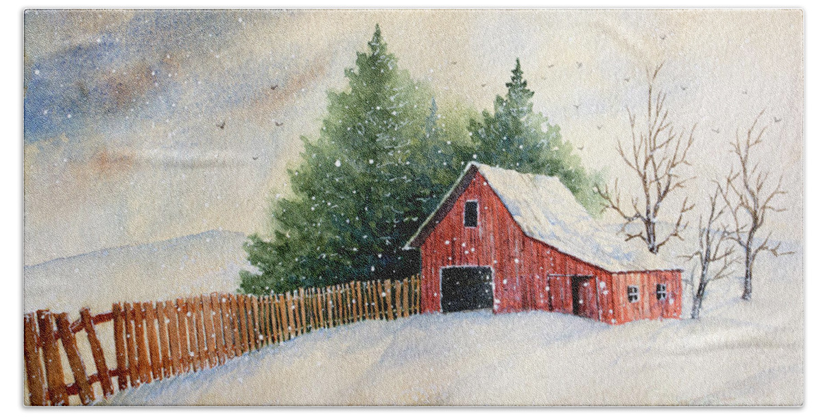 Winter Beach Sheet featuring the painting Winter Landscape III by Rebecca Davis
