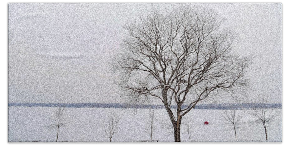 Abstract Beach Towel featuring the digital art Winter Landscape In Barrie by Lyle Crump