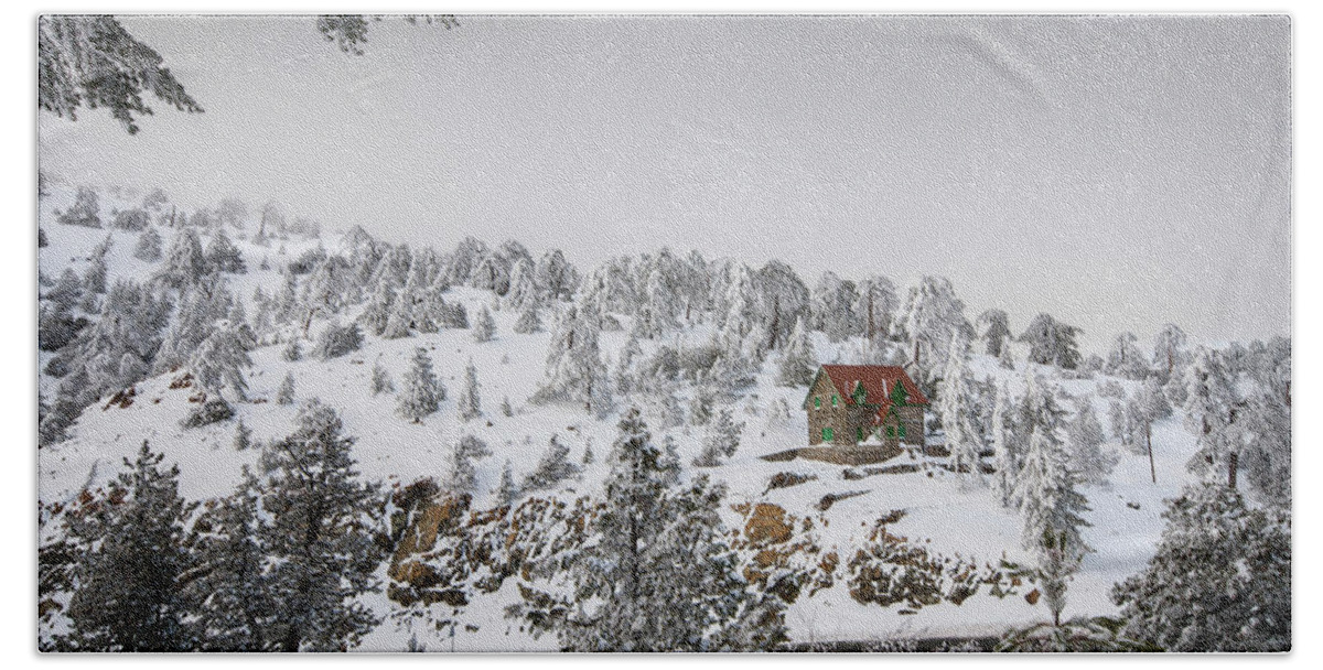 Michalakis Ppalis Beach Towel featuring the photograph Winter landscape Troodos mountains Cyprus by Michalakis Ppalis
