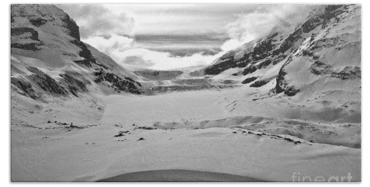 Athabasca Glacier Beach Towel featuring the photograph Winter Perfection Black And White by Adam Jewell