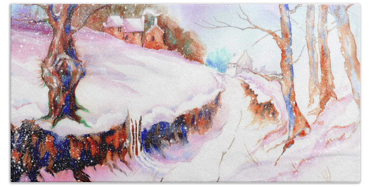 Landscape Beach Sheet featuring the painting Winter Snow by Xavier Francois Hussenet