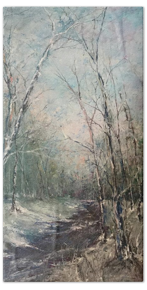 Oil Pastel Beach Towel featuring the painting Winter Sojourn by Robin Miller-Bookhout