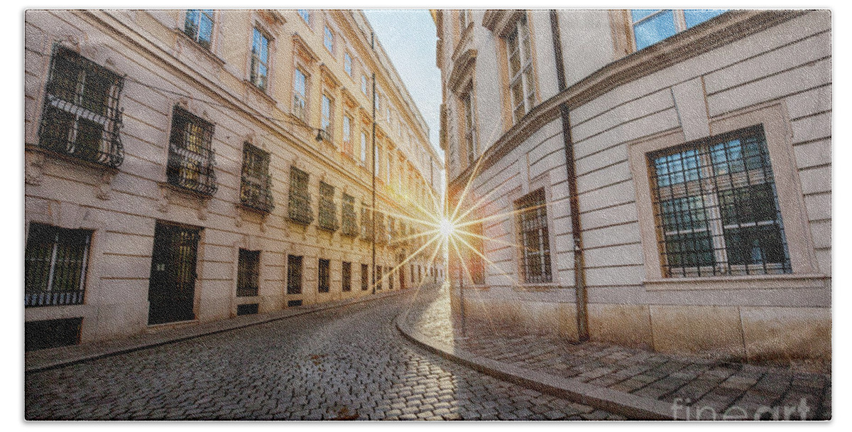 Outdoor Beach Towel featuring the photograph winter sun between two buildings in Vienna by Ariadna De Raadt