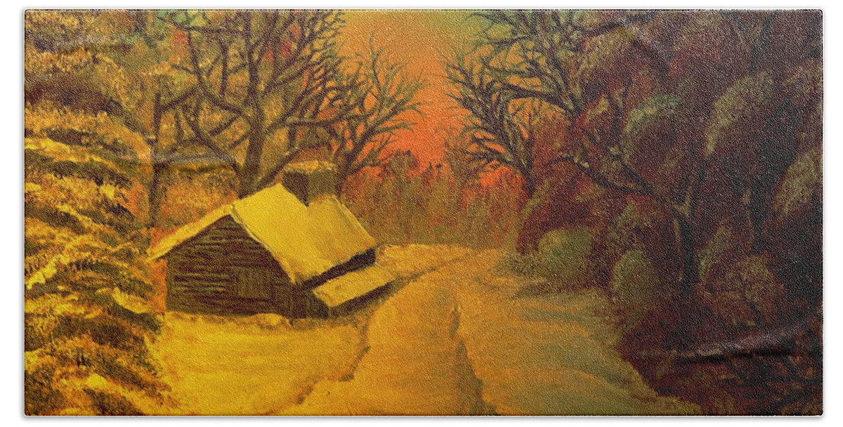 Winter Beach Towel featuring the painting Winter Sunset by CHAZ Daugherty