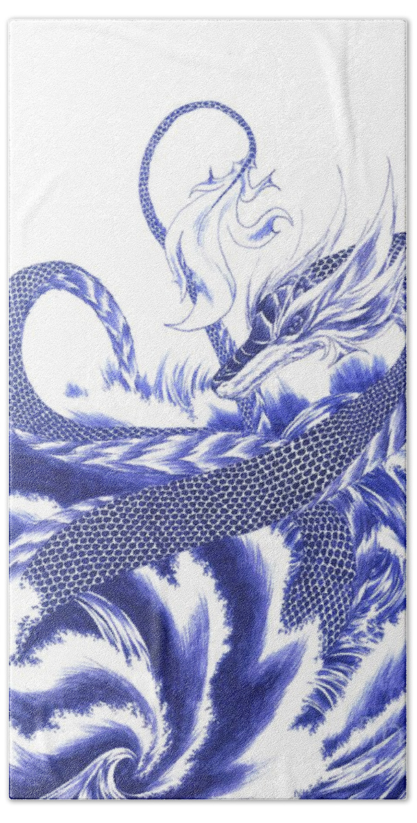Dragon Beach Towel featuring the drawing Wisdom by Alice Chen