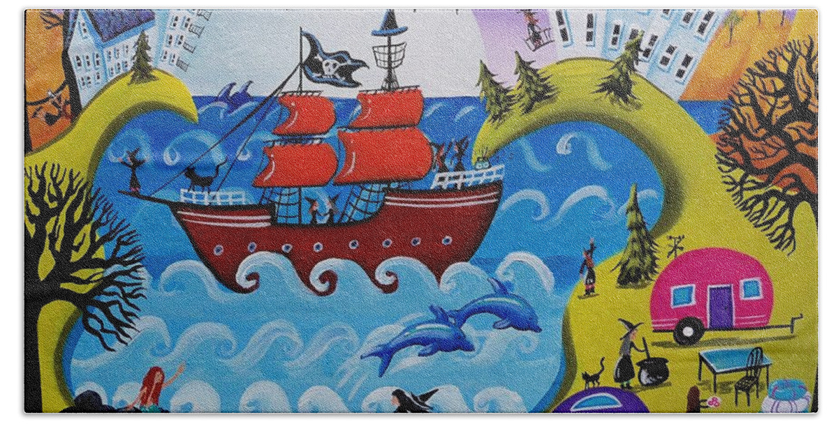 Pirate Beach Towel featuring the painting Witches By The Sea by Debbie Criswell