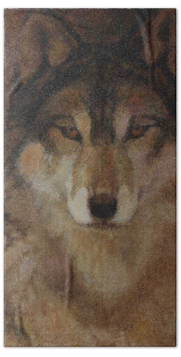 Wolf Beach Sheet featuring the painting Wolf Head by Attila Meszlenyi