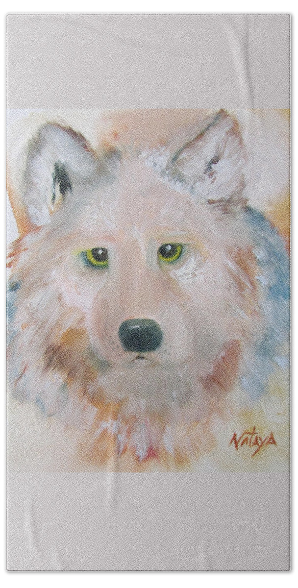 Wolf Beach Towel featuring the painting Wolf Medicine by Nataya Crow