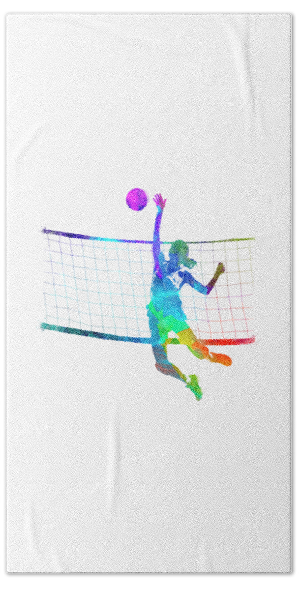 Isolated Beach Towel featuring the painting Woman volleyball player in watercolor by Pablo Romero
