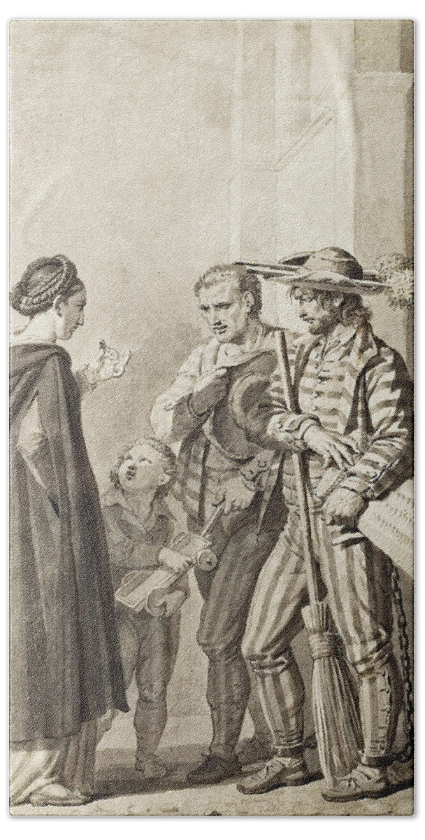 Pierre Henri Revoil Beach Towel featuring the drawing Women of Fribourg in Switzerland by Pierre Henri Revoil