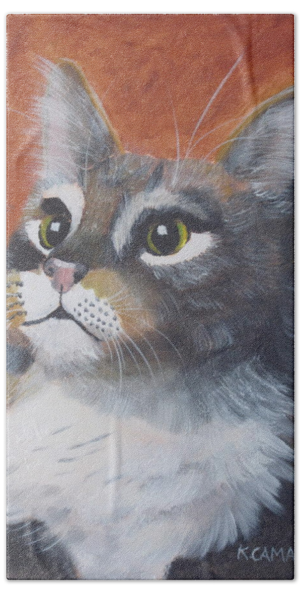 Pets Beach Towel featuring the painting Wonder Cat by Kathie Camara