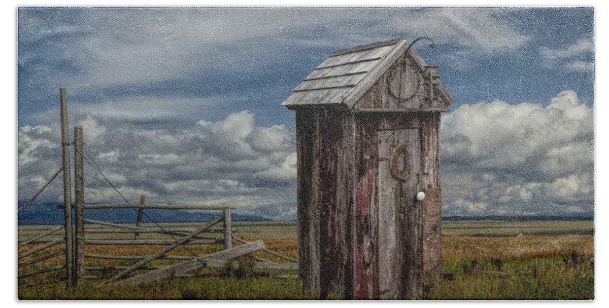 Wood Beach Towel featuring the photograph Wood Outhouse out West by Randall Nyhof