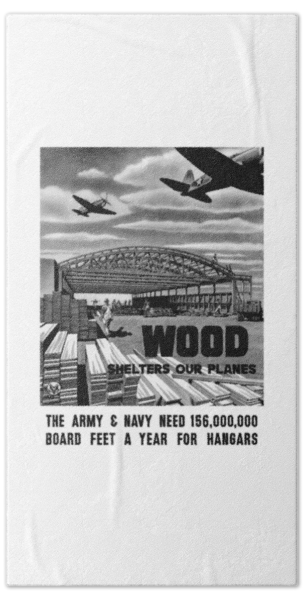 Wwii Beach Towel featuring the painting Wood Shelters Our Planes - WW2 by War Is Hell Store