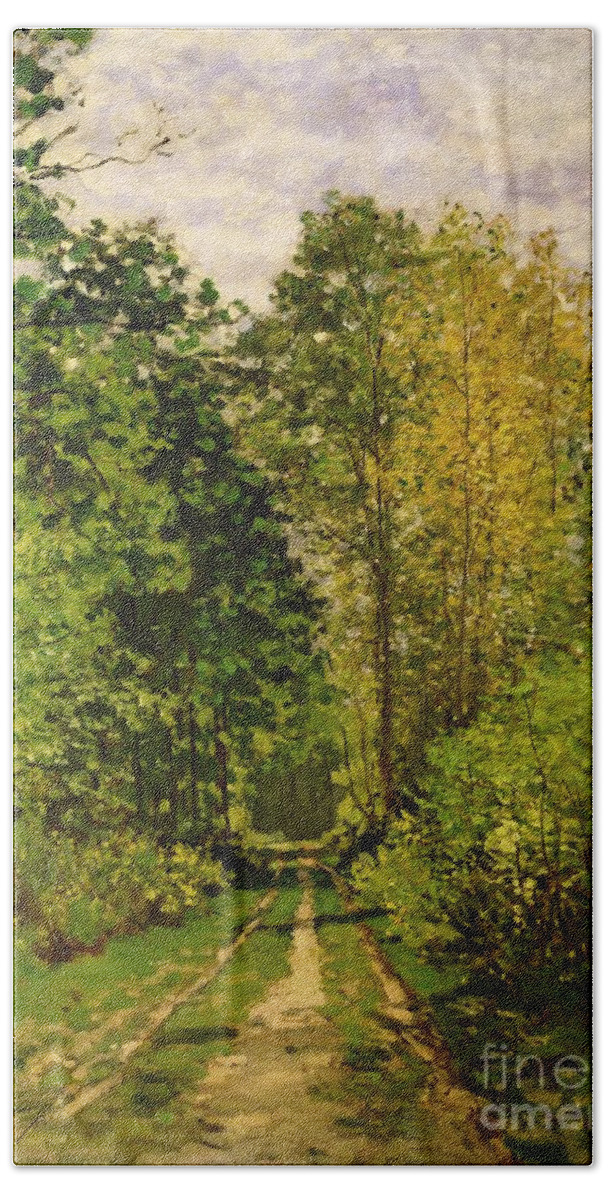 Wooded Path Beach Towel featuring the painting Wooded Path by Claude Monet
