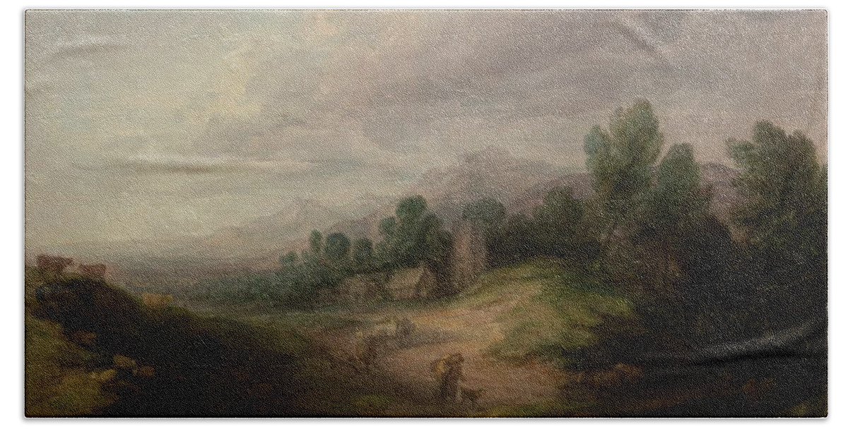 Nature Beach Sheet featuring the painting Wooded Upland LandscapeWooded Upland Landscape by Thomas Gainsborough, circa 1783 by Thomas Gainsborough