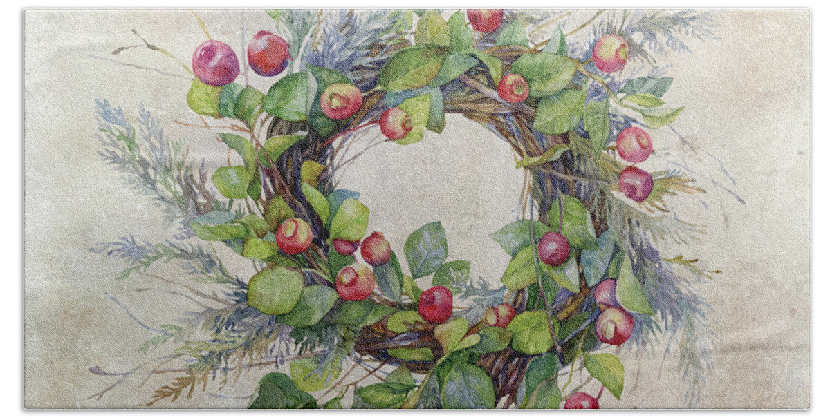 Berries Beach Towel featuring the digital art Woodland Berry Wreath by Colleen Taylor