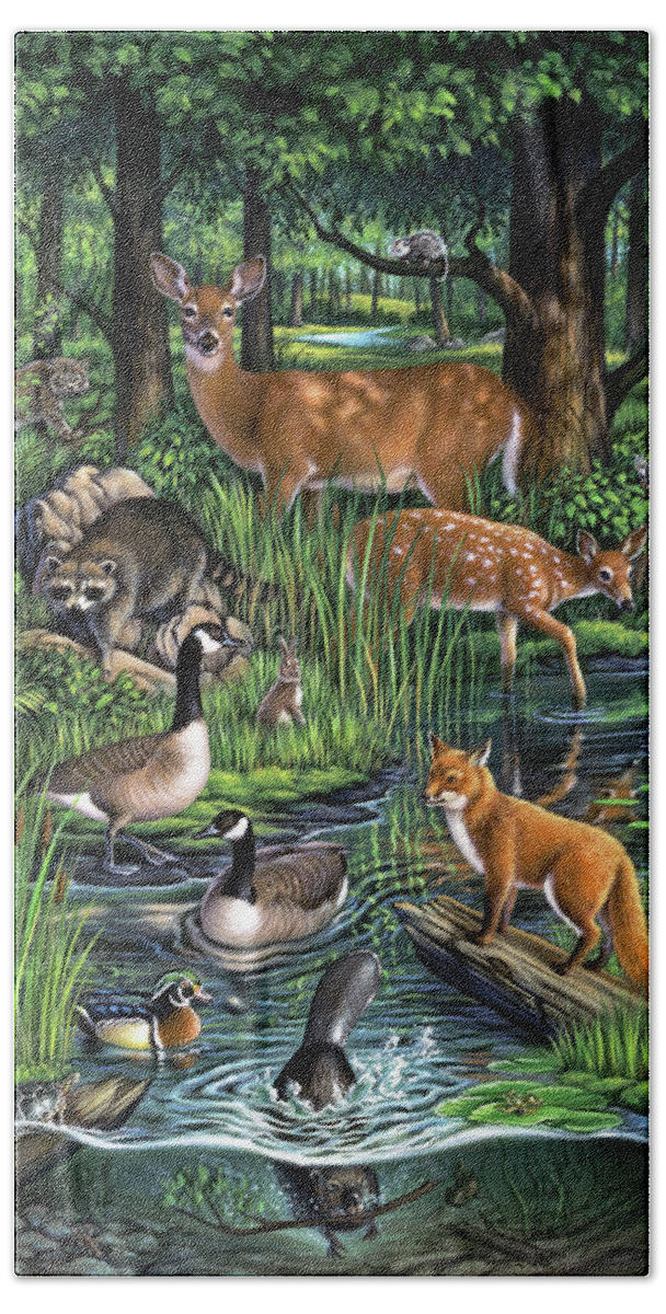 Animals Beach Towel featuring the painting Woodland by Jerry LoFaro