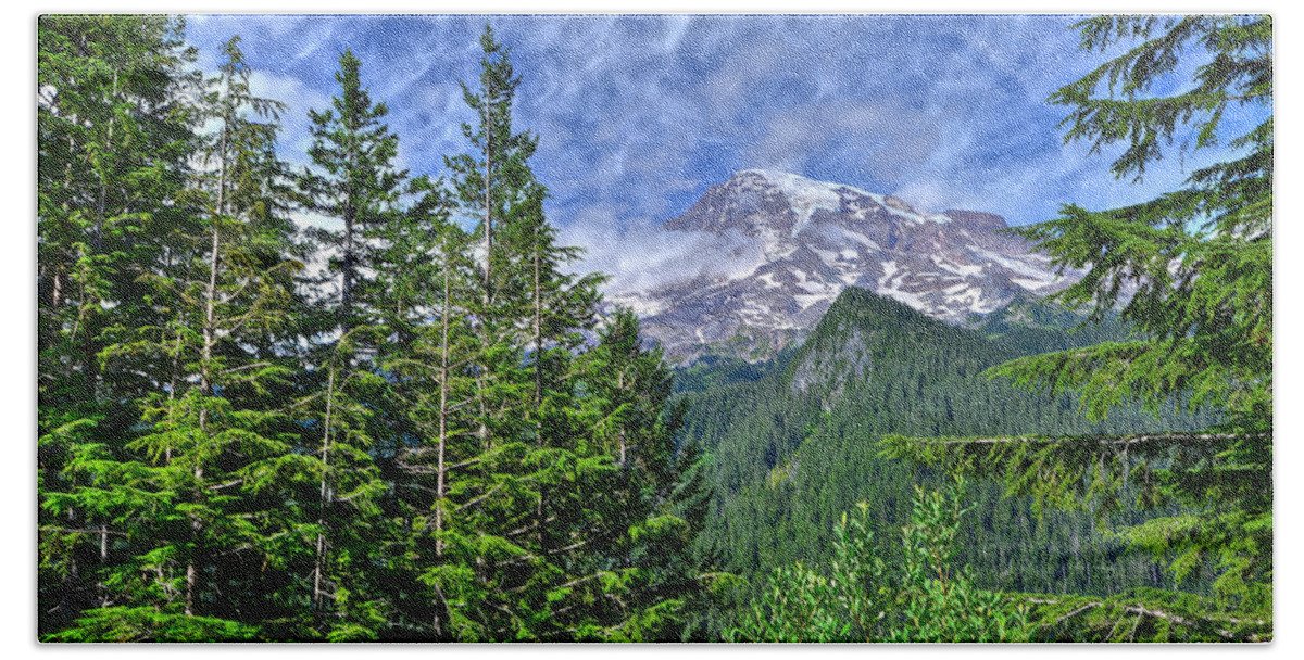 Mt. Rainier National Park Beach Sheet featuring the photograph Woods Surrounding Mt. Rainier by Don Mercer