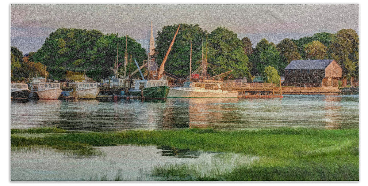 New England Beach Towel featuring the photograph Working Waterfront by David Thompsen