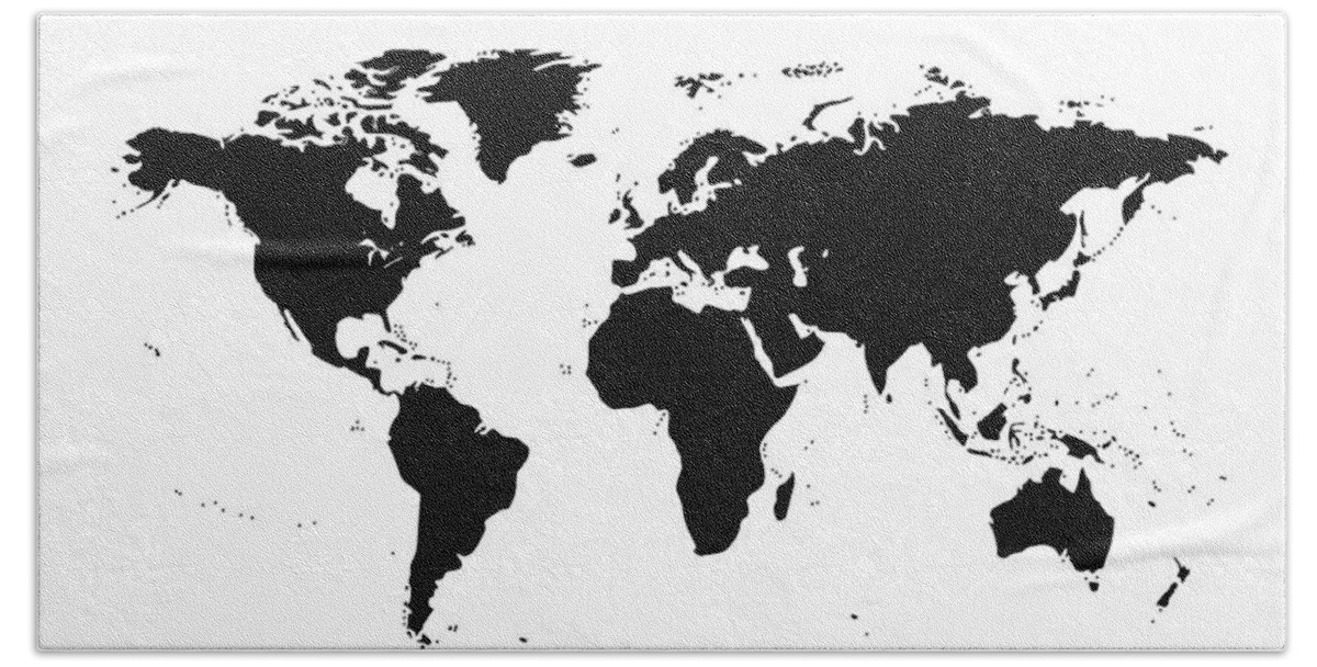 World Map Beach Towel featuring the digital art World Map - Black and White by Marianna Mills