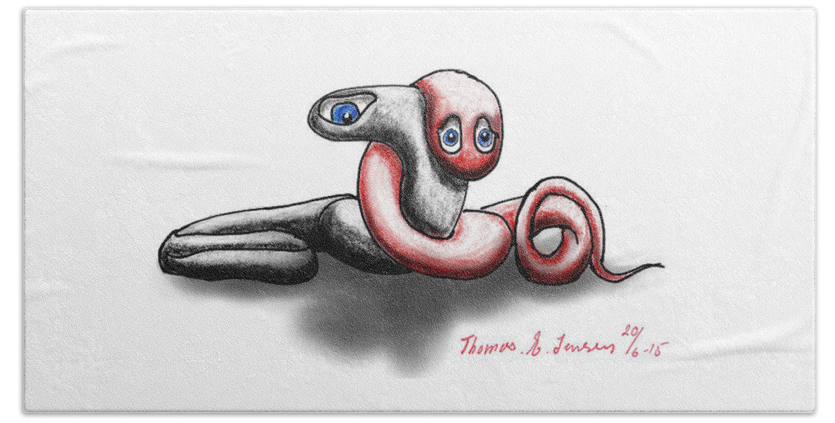 Sketch Beach Towel featuring the digital art Worm Hug. by ThomasE Jensen