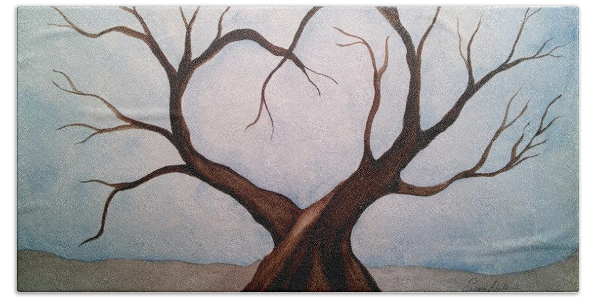 Tree Beach Towel featuring the painting Wounded Heart by Susan Nielsen