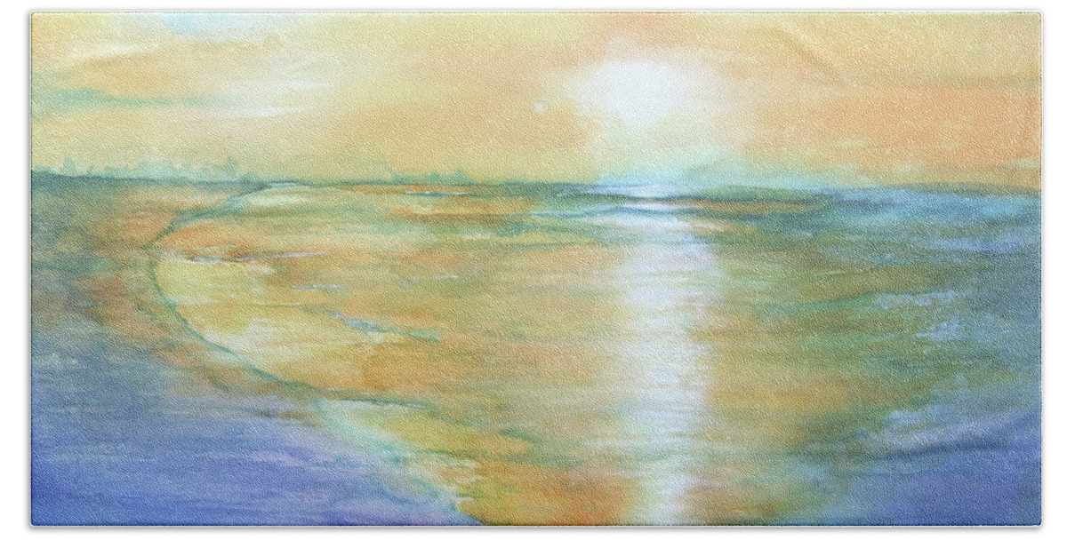 Watercolor Beach Sheet featuring the painting Wow Sunset by Debbie Lewis