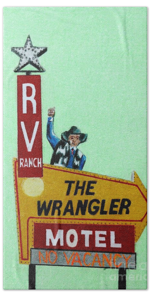 Vintage Beach Towel featuring the drawing Wrangler Motel by Glenda Zuckerman