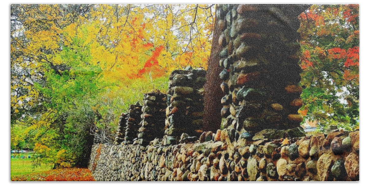 Alma Beach Sheet featuring the photograph Wright Park Stone Wall in Fall by Chris Brown