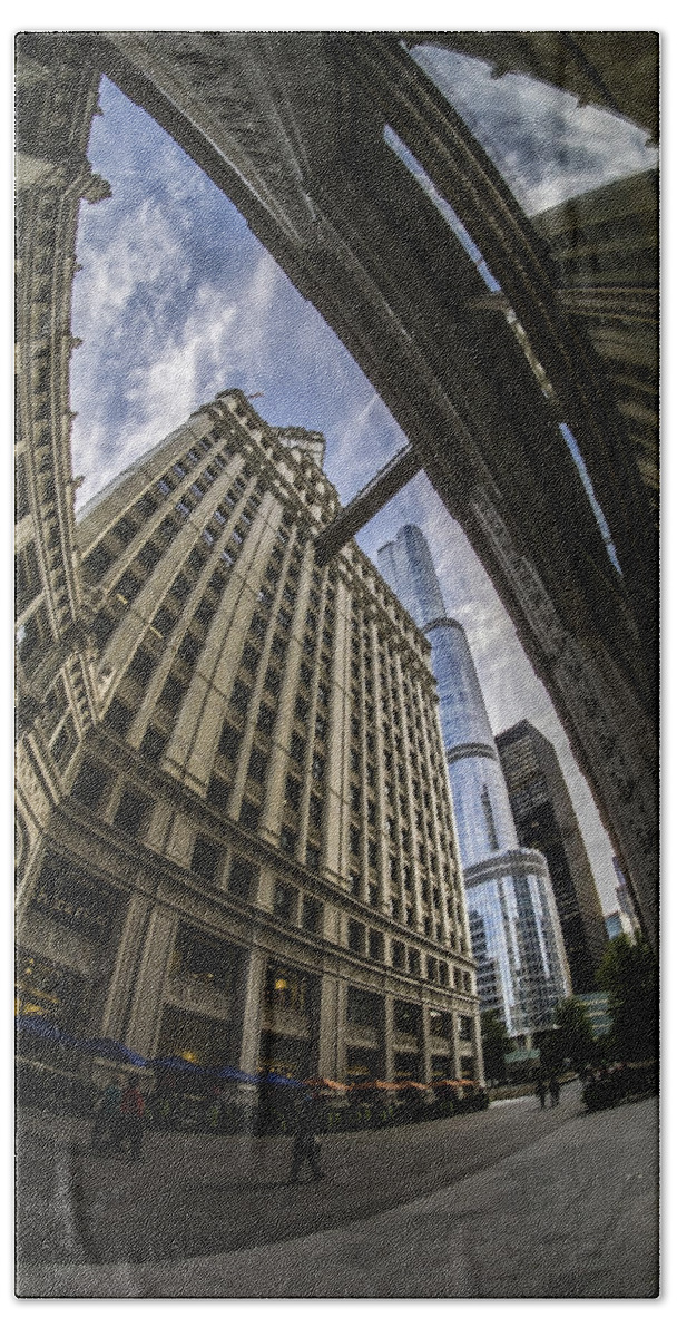Trump Tower Beach Towel featuring the photograph Wrigley and Trump a fisheye view by Sven Brogren