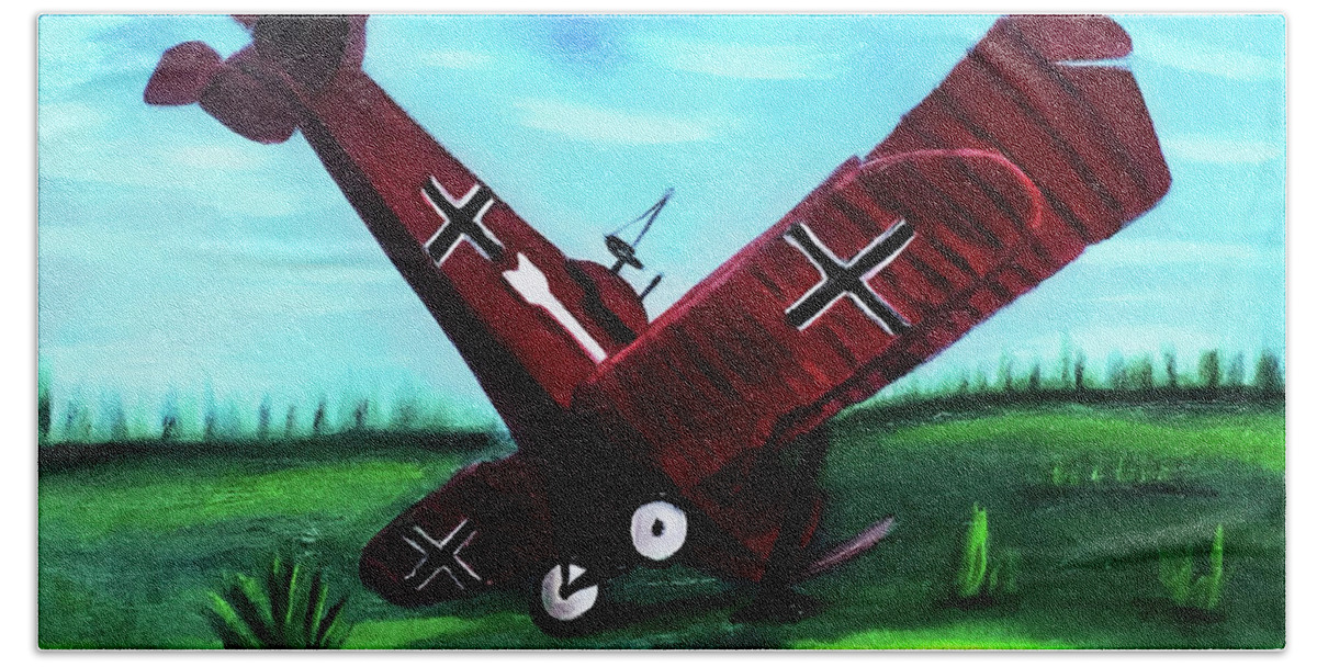 Airplane Beach Towel featuring the painting WWI-BiPlane by Dean Glorso