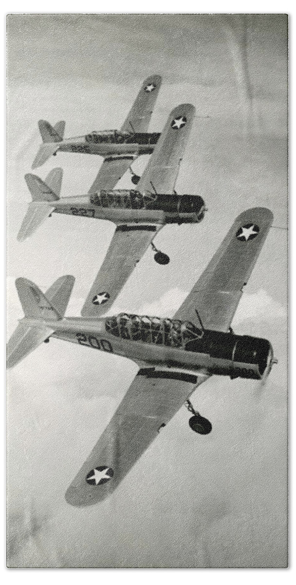 Wwii Beach Towel featuring the photograph WWII Vultee Valiant Aircraft in Flight by Historic Image