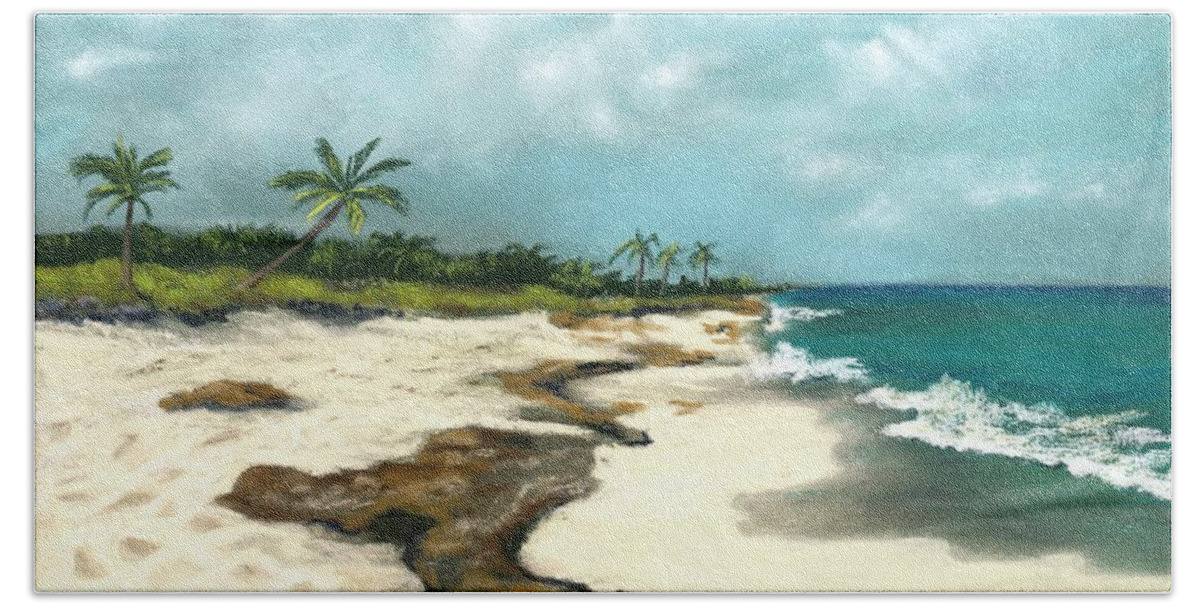 Beach Beach Towel featuring the painting Xcaret - Mexico - Beach by Anastasiya Malakhova