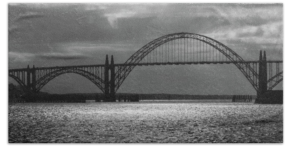 Yaquina Bay Bridge Beach Sheet featuring the photograph Yaquina Bay Bridge Black And White by James Eddy