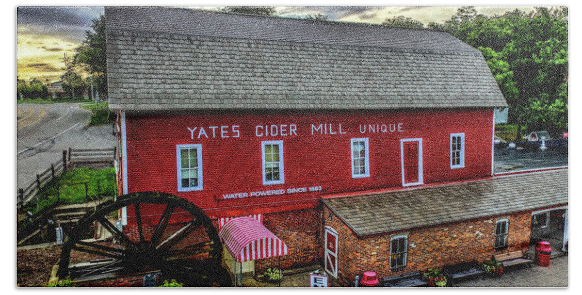 Rochester Beach Towel featuring the digital art Yates Cider Mill DJI_0072 by Michael Thomas