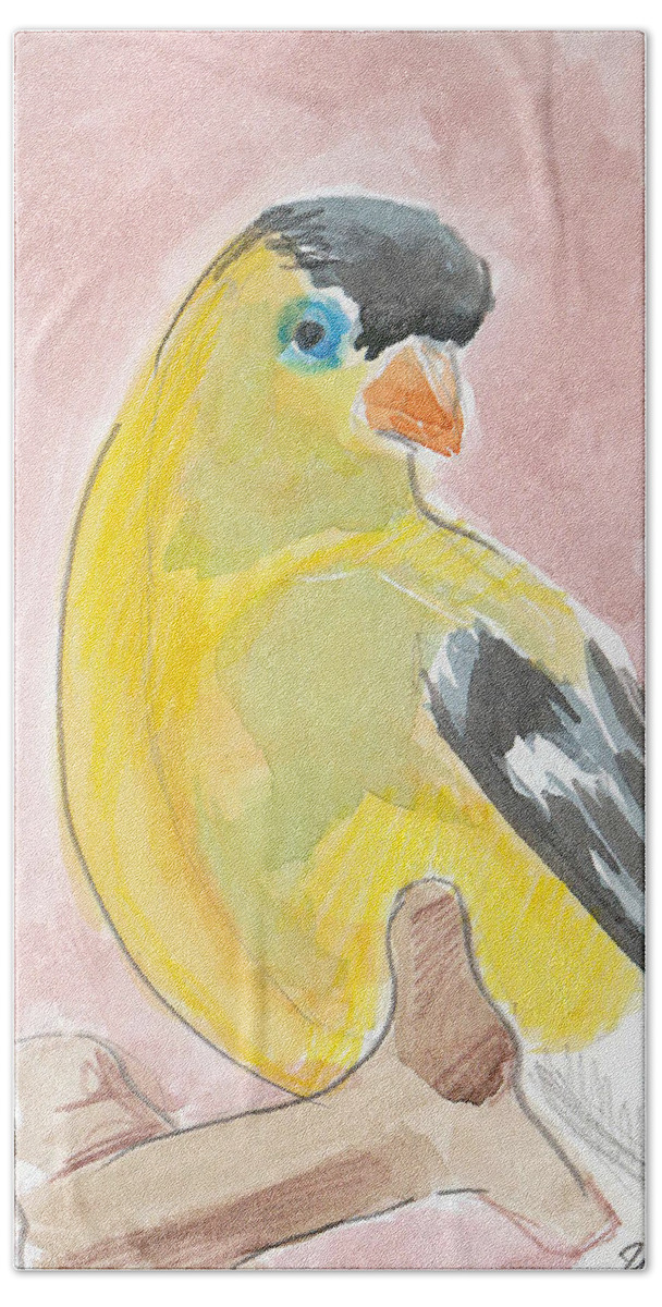 Bird Beach Towel featuring the painting Yellow bird 56 by Loretta Nash