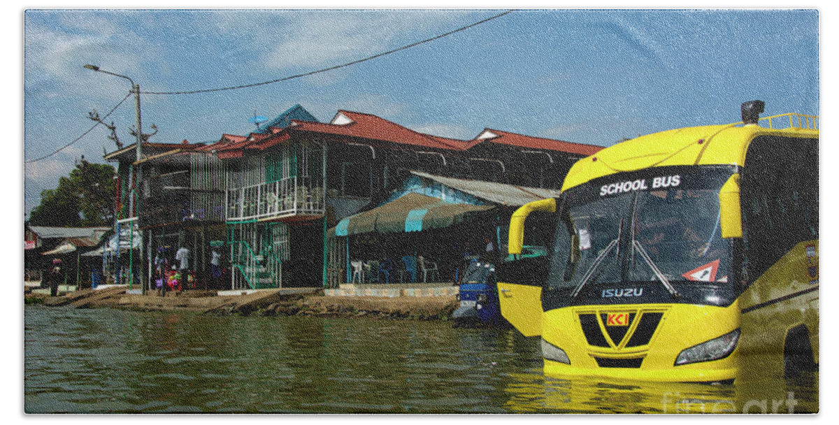 Lake Victoria Beach Towel featuring the photograph Yellow Bus Wash by Morris Keyonzo
