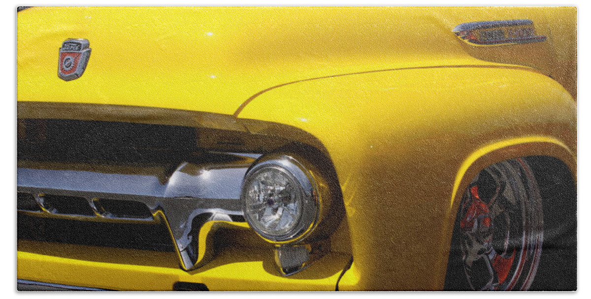 Ford Beach Towel featuring the photograph Yellow custom Ford F100 by Jeff Floyd CA