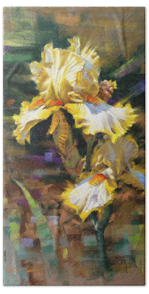 Mark Mille Beach Sheet featuring the pastel Yellow Iris II by Mark Mille