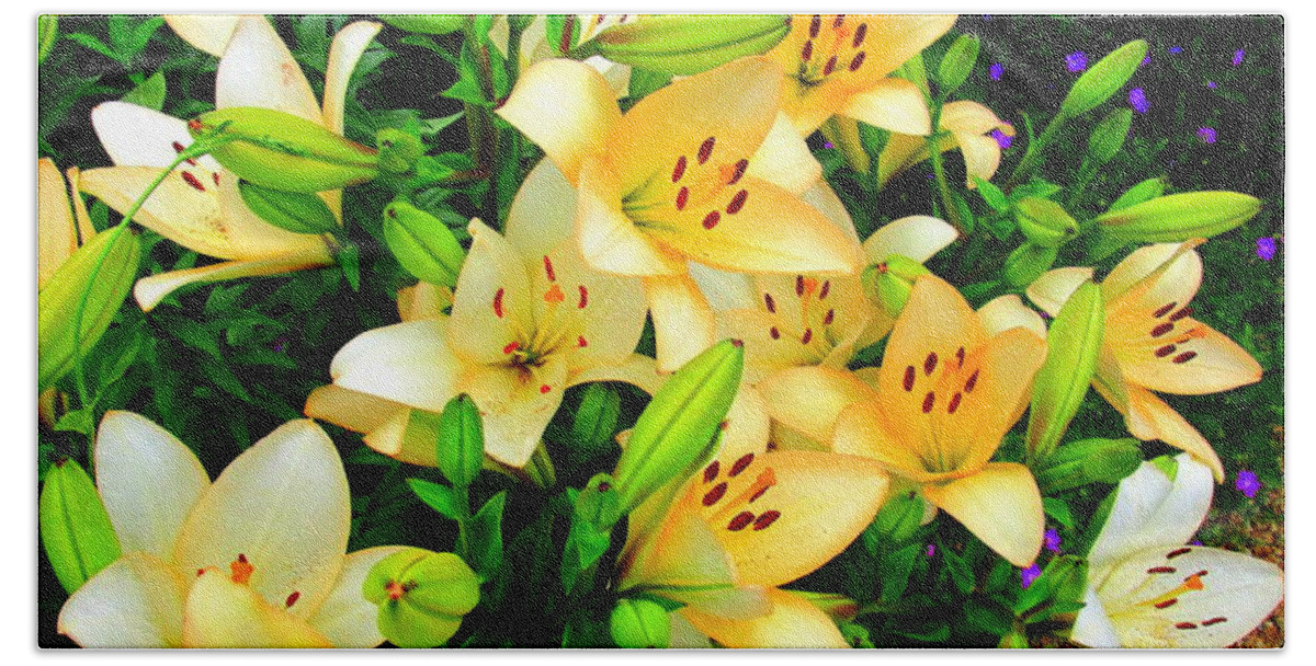 Yellow Lilies Beach Sheet featuring the photograph Yellow Lilies 2 by Randall Weidner