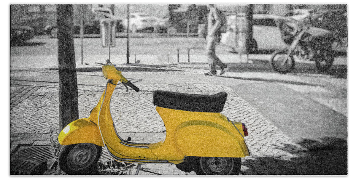Yellow Beach Towel featuring the photograph Yellow Moped by Nigel R Bell