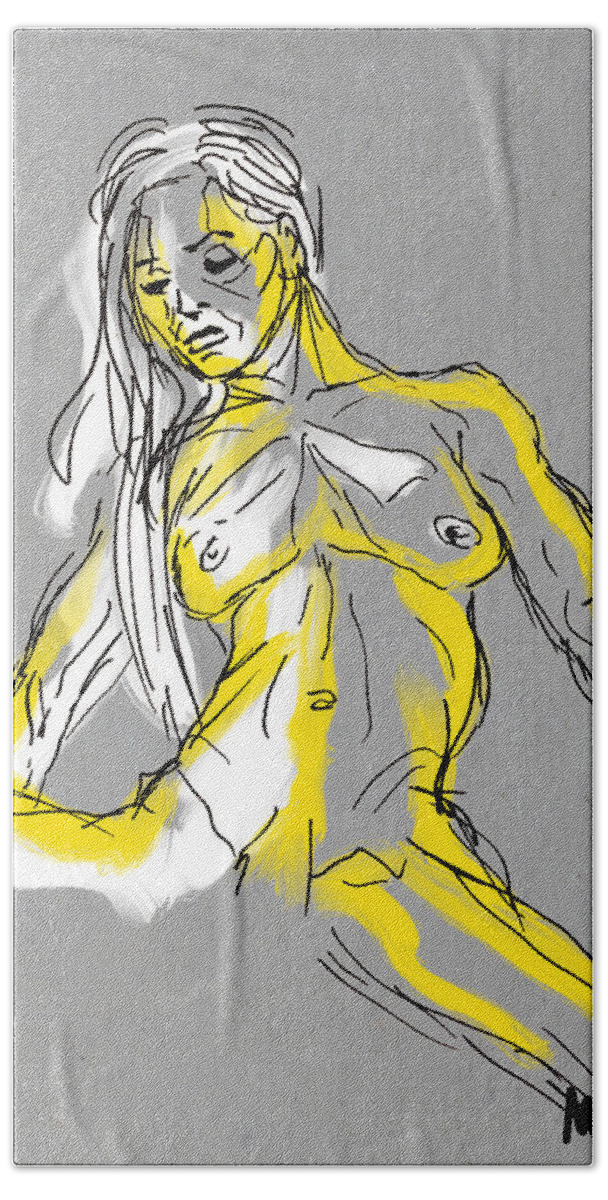 Figure Beach Towel featuring the digital art Yellow Nude by Michael Kallstrom