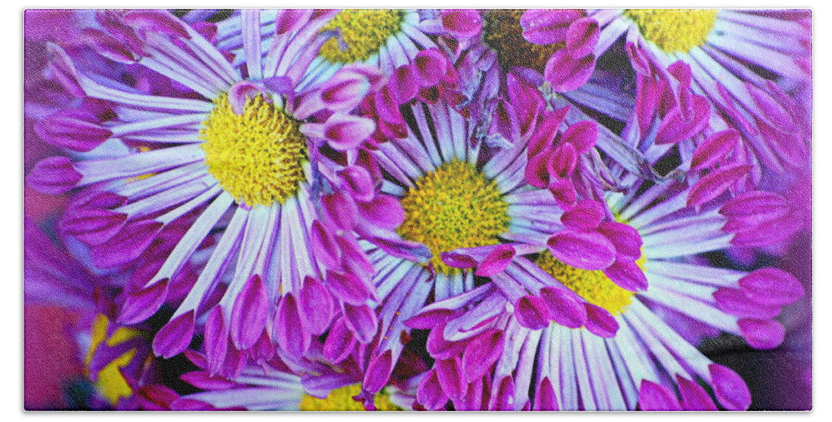 Flowers Beach Towel featuring the photograph Yellow Purple and White by AJ Schibig