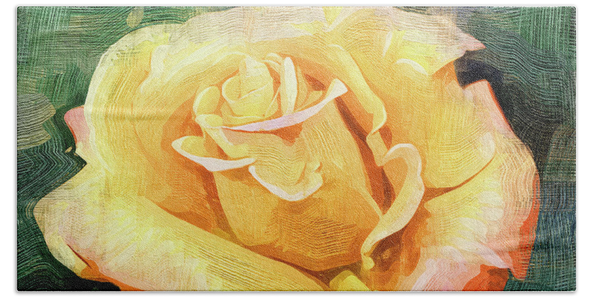 Rose Beach Towel featuring the digital art Yellow Rose Bloom In Oil by Kirt Tisdale