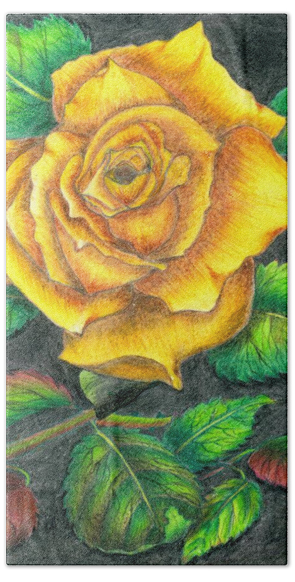 Flower Beach Towel featuring the drawing Yellow rose by Tara Krishna