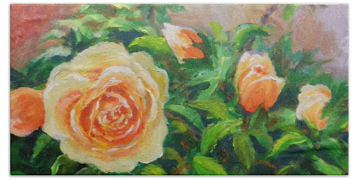 Roses Beach Towel featuring the painting Yellow Roses by William Reed