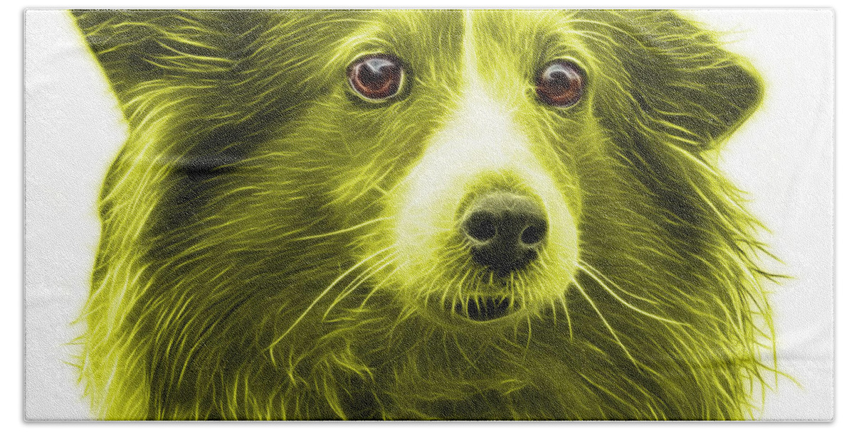 Sheltie Beach Towel featuring the mixed media Yellow Shetland Sheepdog Dog Art 9973 - WB by James Ahn
