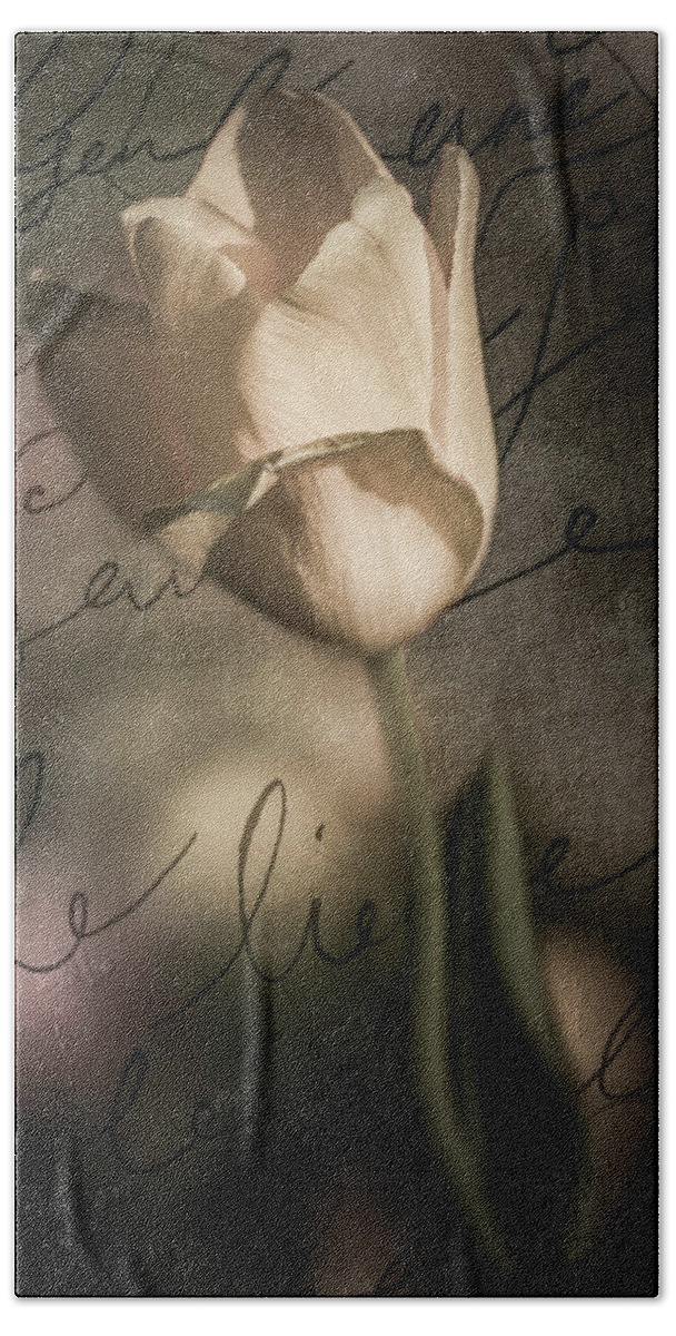 Blur Beach Towel featuring the photograph Yellow Tulip Love Letter Muted by Michael Arend