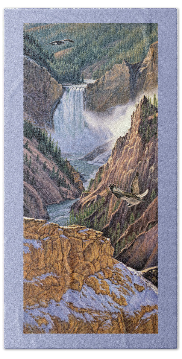 Yellowstone Park Beach Sheet featuring the painting Yellowstone Canyon-Osprey by Paul Krapf