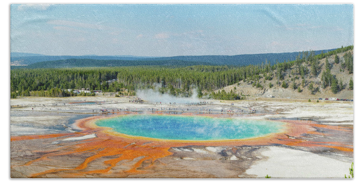 Grand Prismatic Spring Beach Towel featuring the photograph Yellowstone Grand Prismatic Spring by Andy Myatt